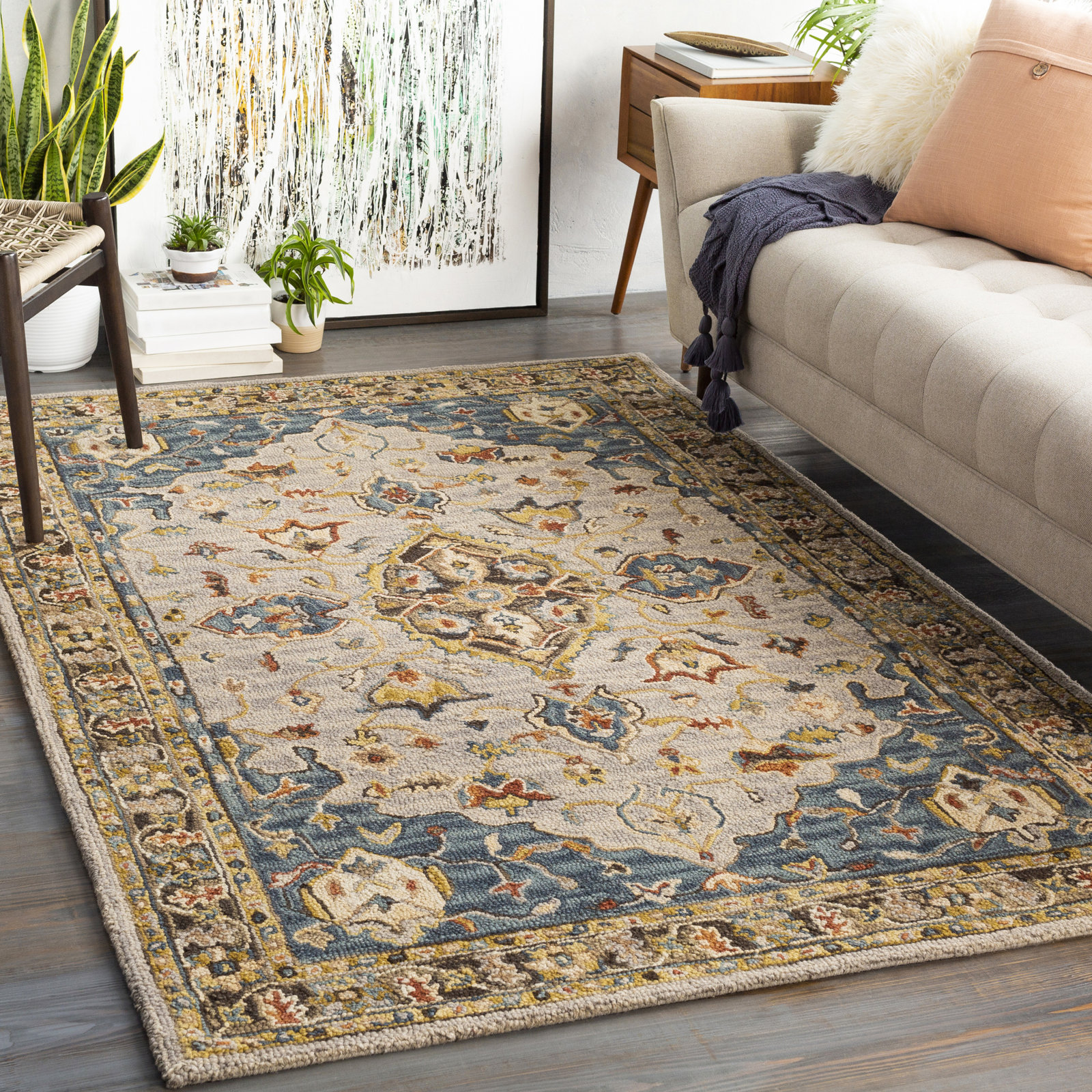 Alford Taupe Hand-Tufted Oriental Wool Rug, Rectangle 8' x 10'