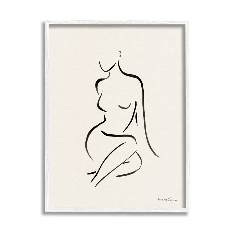 Minimal Nude Outline par Farida Zaman, H 20 po x l 16 po x P 1,5 po, Estampe numérique encadrée blanc bord de mer