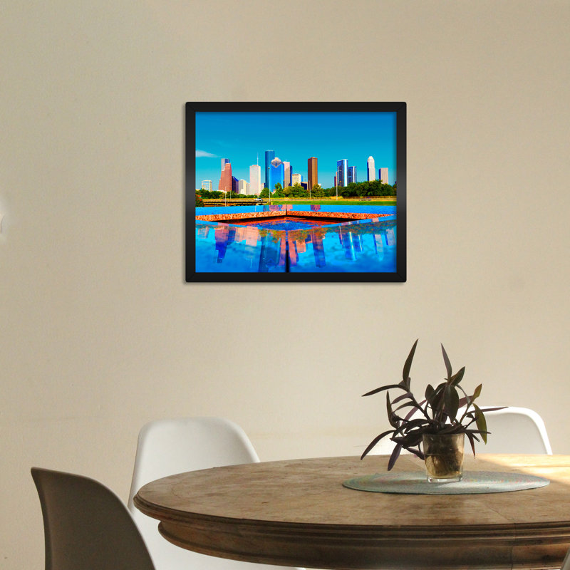 Houston Skyline, Houston Texas - reproduction de photo sur toile, H 16 po x l 20 po x P 0,75 po, Toile encadrée noire