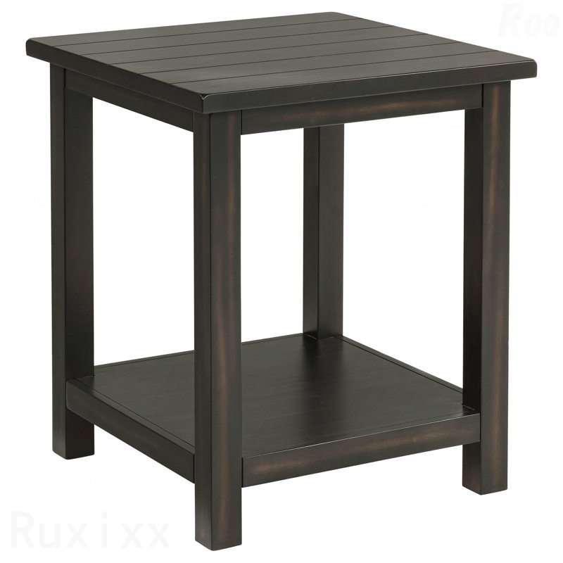Distressed Java Wood End Table With Shelf