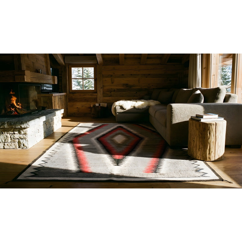 Exciting Tribal Geometric Diamond Design Antique Gray Native American Navajo Flatweave Rug