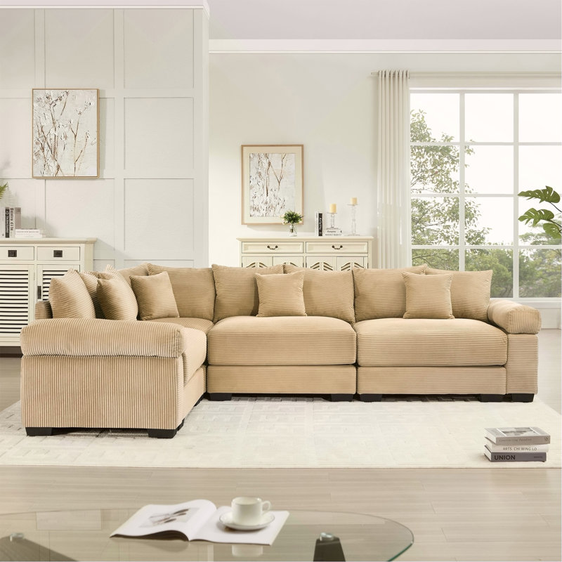 Canapé modulaire surdimensionné surdimensionné en nuage, canapé modulaire convertible avec accoudoirs très larges à assise profonde, 12 coussins décoratifs en velours côtelé de qualité supérieure, conception ergonomique, assemblage facile, pour les salons, chameau
