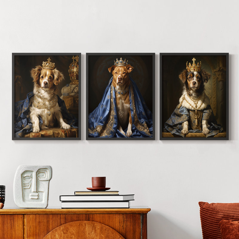 Série royale d'animaux LV - ensemble de 3 estampes giclées encadrées - prêt à être accroché, Cadre noir, H 14 po x l 11 po