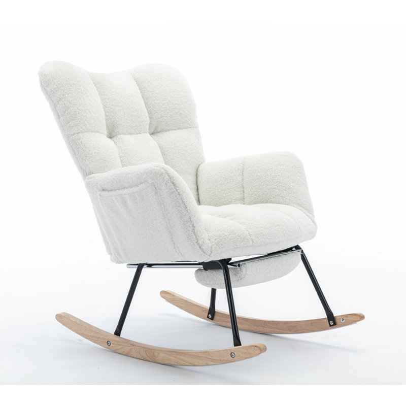 Chaise berçante en tissu avec repose-pieds Teddy, Ivoire ivoire