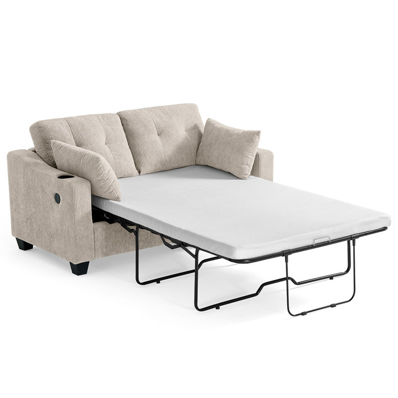 Pull Out Sofa Bed, Sleeper Sofa, 2-In-1 Convertible Corduroy Couch with USB Charging, Memory Form Couch for Living Room, Apartment and Small Space