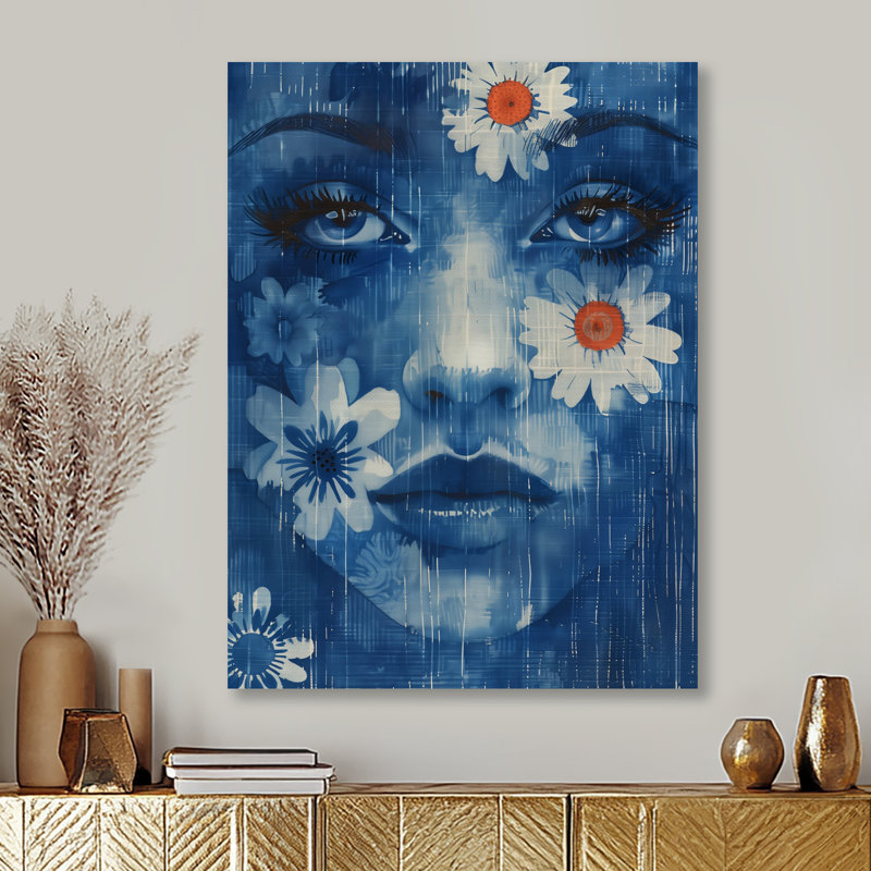«Blue Boho Woman Portrait II - Woman Boho», reproduction d'art, Métal métal, H 30 po x l 40 po