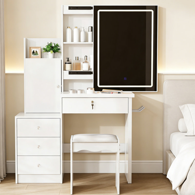 Bureau de coiffeuse avec lumières à DEL et station de charge