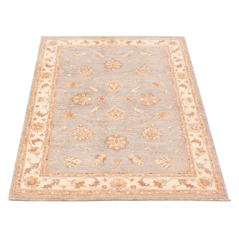 Tapis unique en laine noué à la main gris clair / beige nouvel âge 4 pi 1 po x 6 pi 2 po ADSET