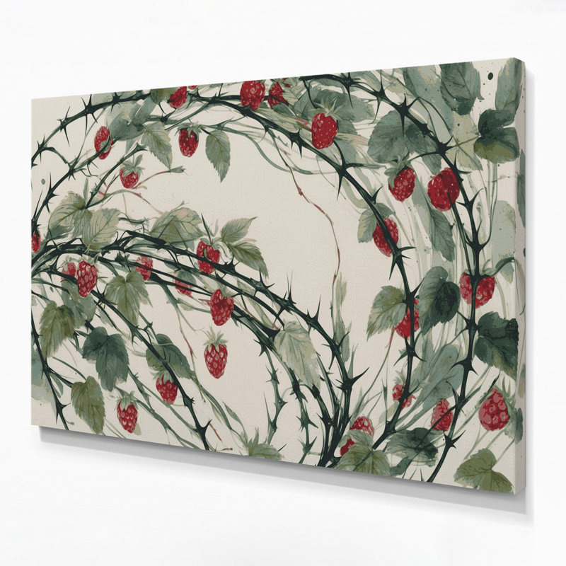 Art mural sur toile Botanical Raspberry Canes, H 12 po x l 18 po