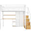 Lit mezzanine double Space avec structure en métal, armoire, bureau et tablettes de rangement en blanc-1847009186