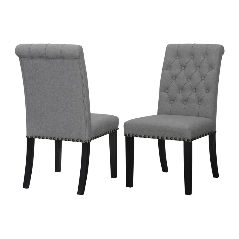 Jackye Tufted Side Chair with Nailhead Trim, Gray, Rustic Espresso