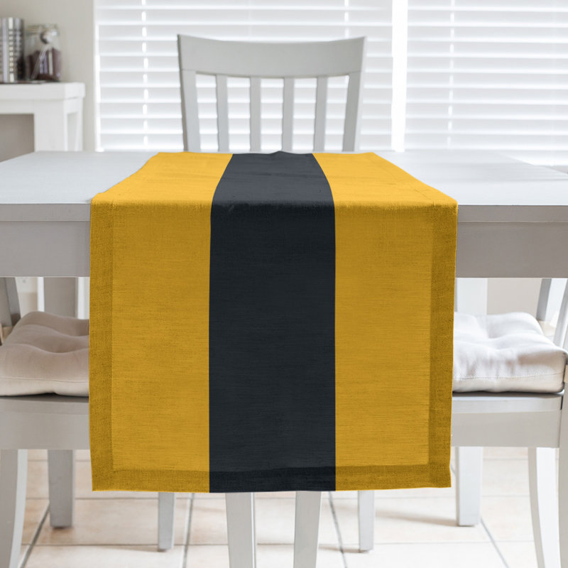 Pittsburgh Football Stripes Table Runner, 72" L x 16" W, Light Yellow/Black, Cotton Blend