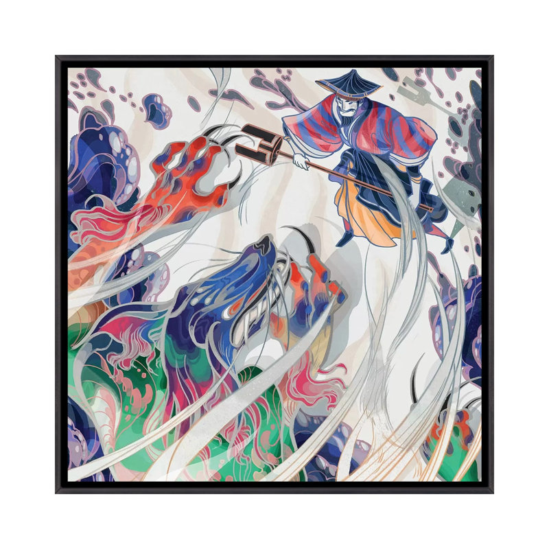 " Water Beast " by Sija Hong, No Mat, 26" H x 26" W x 1.5" D, Distressed Black Framed Canvas