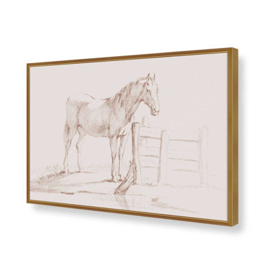 Cheval debout à une clôture par Jean Bernard, reproduction d'art