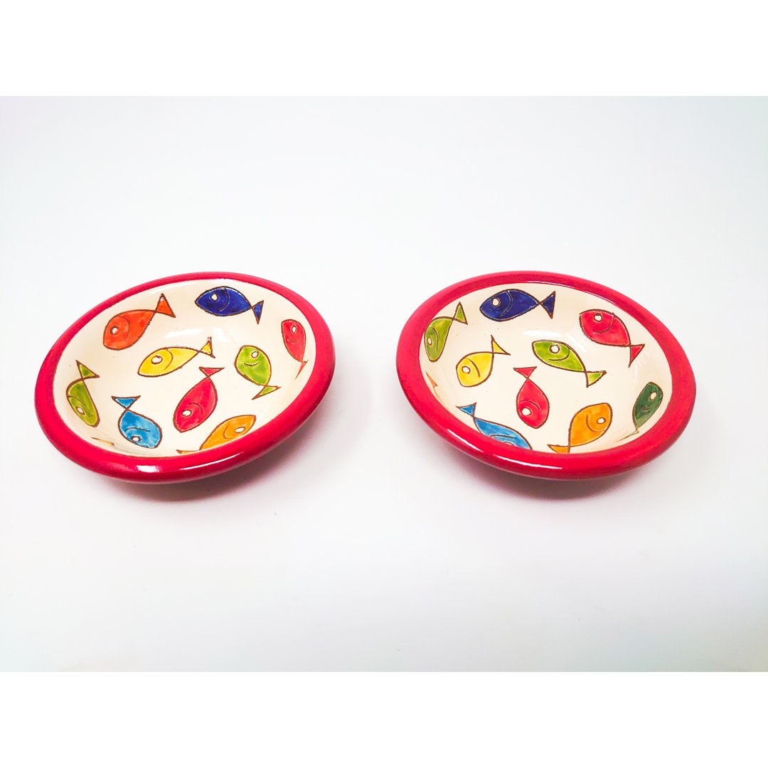 Coloured Fish - Tapas Bowl 12cm - Blue Rim - Set Of 2