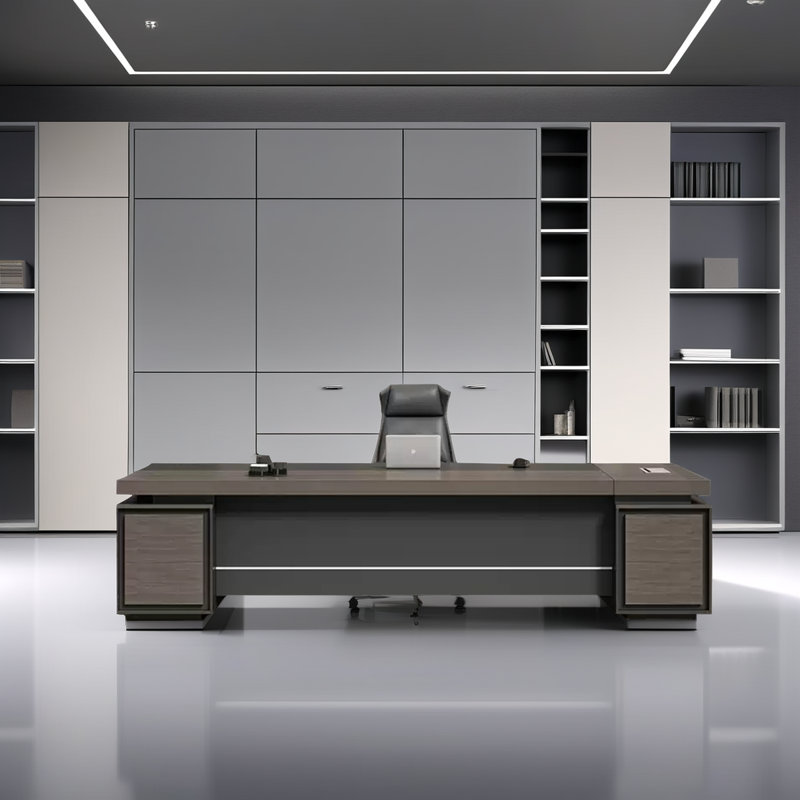 Armoire à deux côtés Bureau moderne gris de luxe, H 29,53 po x l 94,49 po x P 31,5 po