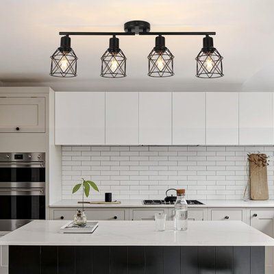 Track Lighting Fixtures Ceiling 4-Light Flush Mount Ceiling Spot Lights, Industrial Track Light Black Kitchen Light Fixtures Rotatable Spotlight for Kitchen Hallway Living Room (E26 Base)