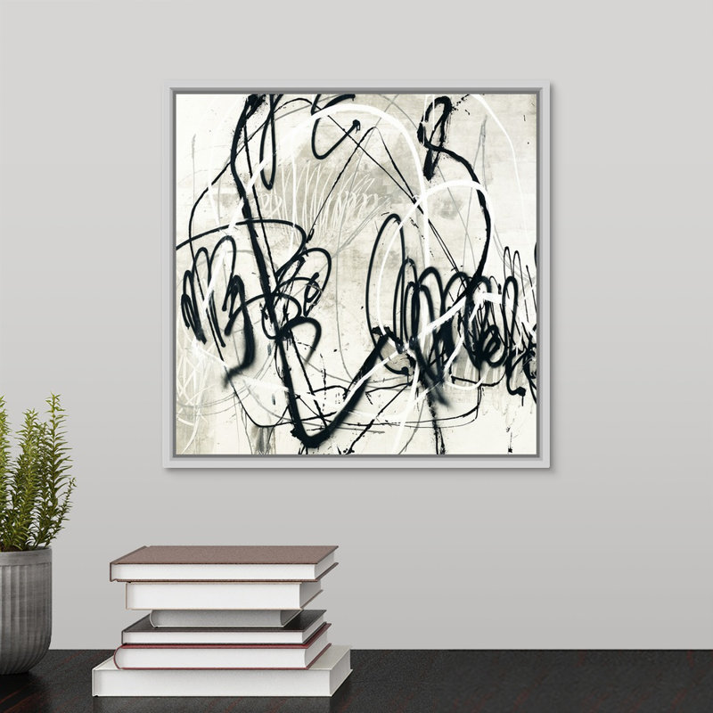 « down stroke », peinture sur toile, H 13,7 po x l 13,7 po x P 1,75 po, Cadre flottant blanc