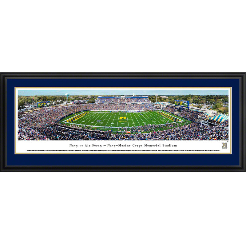 NCAA Navy Football Panoramic Print, Black Floater Framed, 18" H x 44" W x 0.88" D