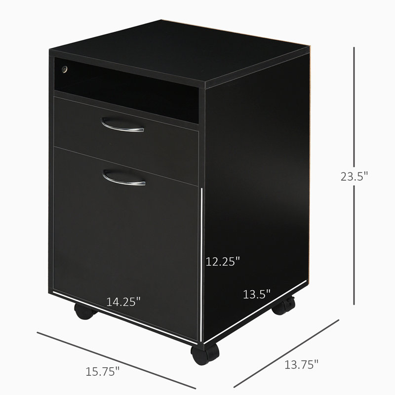 Mobile Storage Cabinet Organizer With Drawer And Cabinet, Printer Stand With Castors, Black