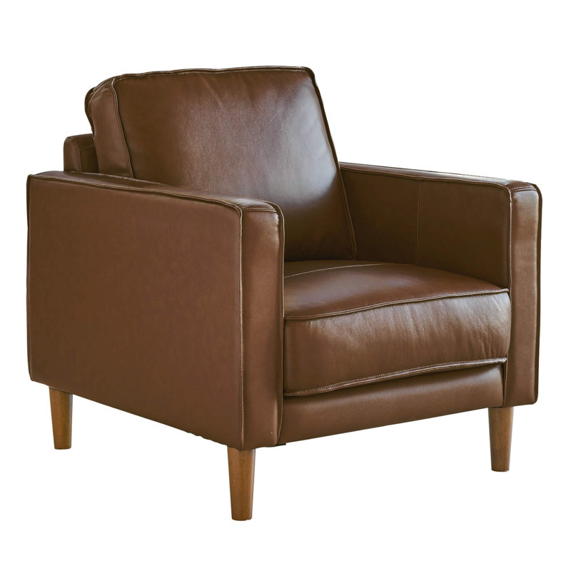 Fauteuil en cuir fleur l 32 po Armonni, Cuir véritable brun châtain
