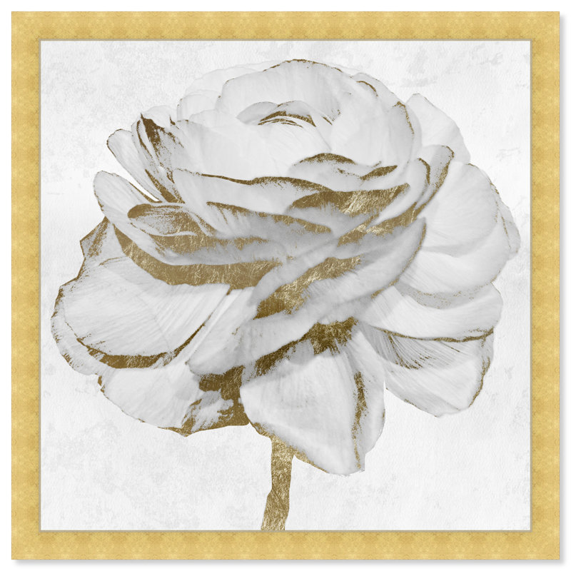 Blanc et rose doré - peinture encadrée, H 14 po x l 14 po, Cadre doré