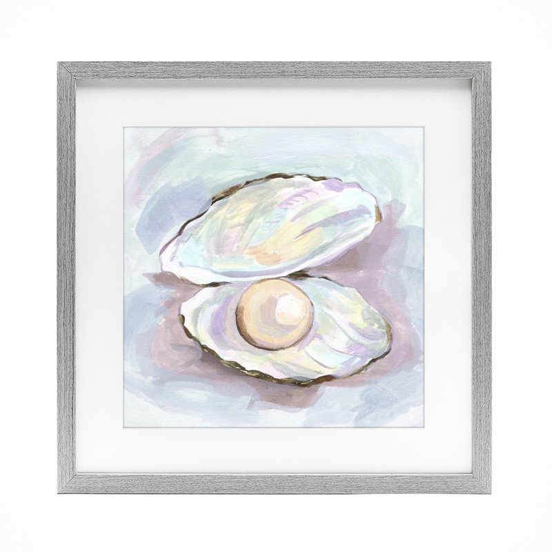 «Silent Opal Clam Pearl», reproduction sous verre encadrée par Melissa Wang, H 16 po x l 16 po, Cadre de ferme gris