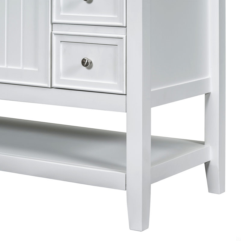Meuble-lavabo avec lavabo, une armoire et trois tiroirs Dancy, Blanc