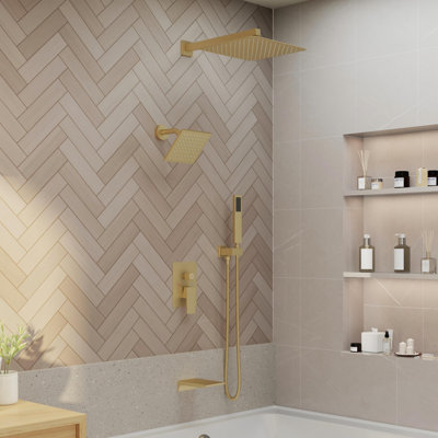 Système de douche à double pression et à pression équilibrée avec douchette de douche à 4 fonctions 12 pouces avec bec de baignoire Rainfall Symphony