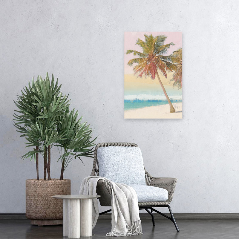 Sandy Serenity I - Bord de mer tropical, palmier, plage, océan, art, H 24 po x l 16 po