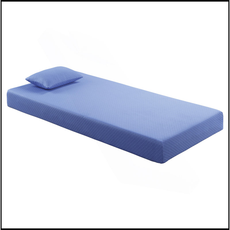 7Inch Mattress And Pillow Set Breathable Fabric Gel-Infused Memory Foam Mattress, Blue, Mattress In A Box, Twin