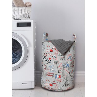 Ambesonne Paris Laundry Bag, France Themed Image With French Flag Dogs Eiffel Tower Croissant Vintage City Of Love, Hamper Basket With Handles Drawstr -  East Urban Home, 8A2621A66D414E2C936D11316764F651