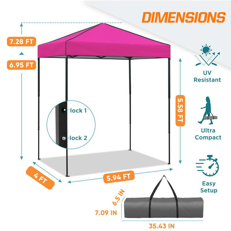 6x4 Canopy Tent, Heavy Duty Pop up Canopy with Carry Bag, Pink