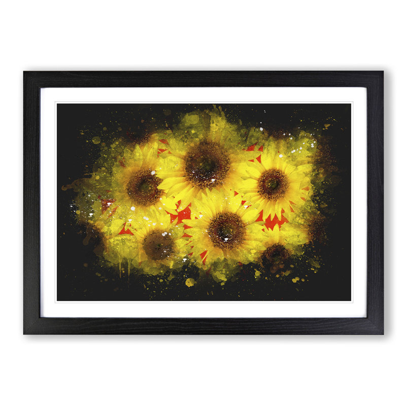 Wall of Yellow Sunflowers - Picture Frame Graphic Art Print, 24cm H x 33cm W x 2cm D, Black Framed