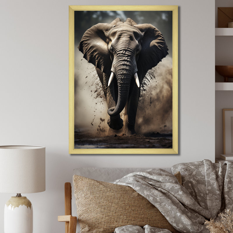 Éléphant Banwari Glimmers of Grace - imprimé, Encadrement doré, H 44 po x l 34 po x P 1,5 po
