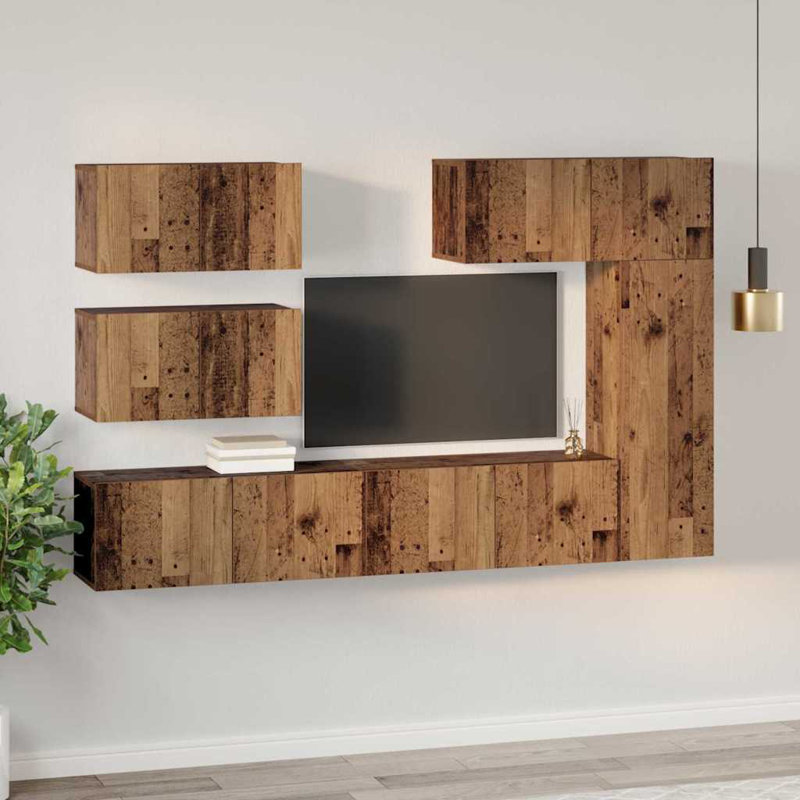 TV Cabinet Set 6 Pcs 30.5 X 30 X 90 Cm Engineered Wood, Old Wood