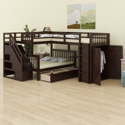 Janai Kids Twin-Twin Over Full Bunk Bed with Drawers by Harriet Bee