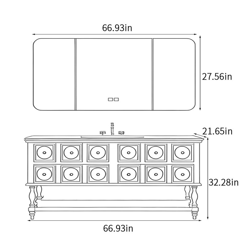 Armoire de salle de bain américaine., H 32,28 po x l 66,93 po x P 21,65 po, Noir