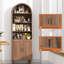Bibliothèque arquée avec rangement, bibliothèque à 6 niveaux avec portes et tablettes ouvertes, noyer