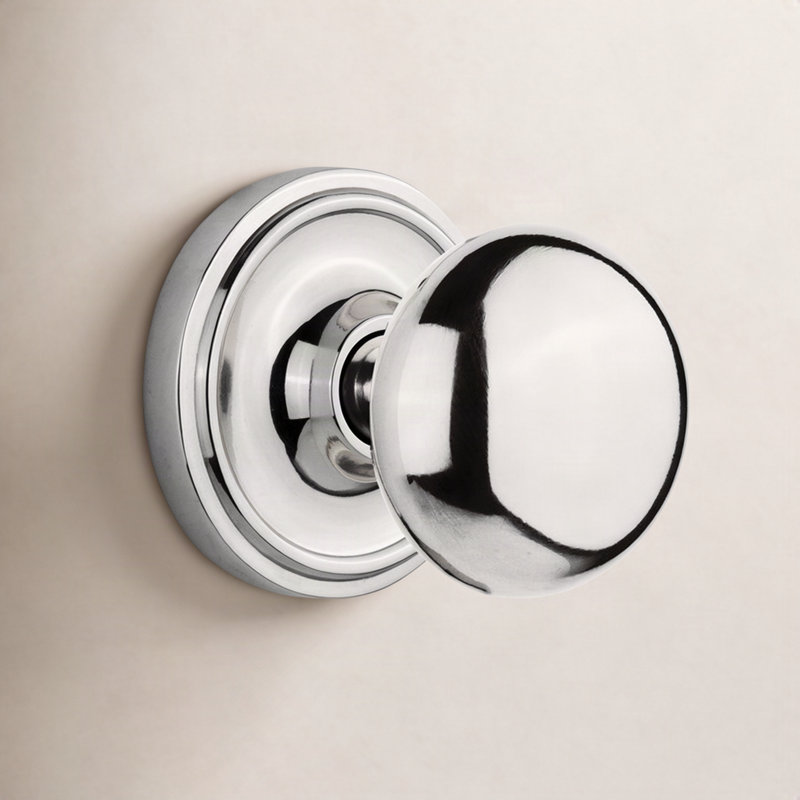Rosette classique avec bouton de porte New York, 2 3/8 po, Chrome brillant