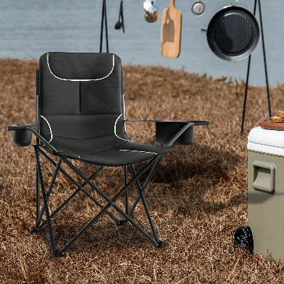 Outdoor Camping Chair, Folding Lawn Chair Armchair With Cooler Bag, Cup Holder And Adjustable Height by Arlmont & Co.