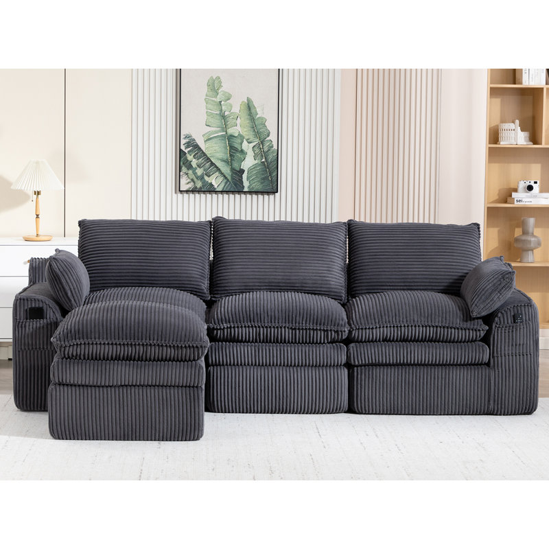 Canapé modulaire réversible en L rembourré de 104 po, Gris