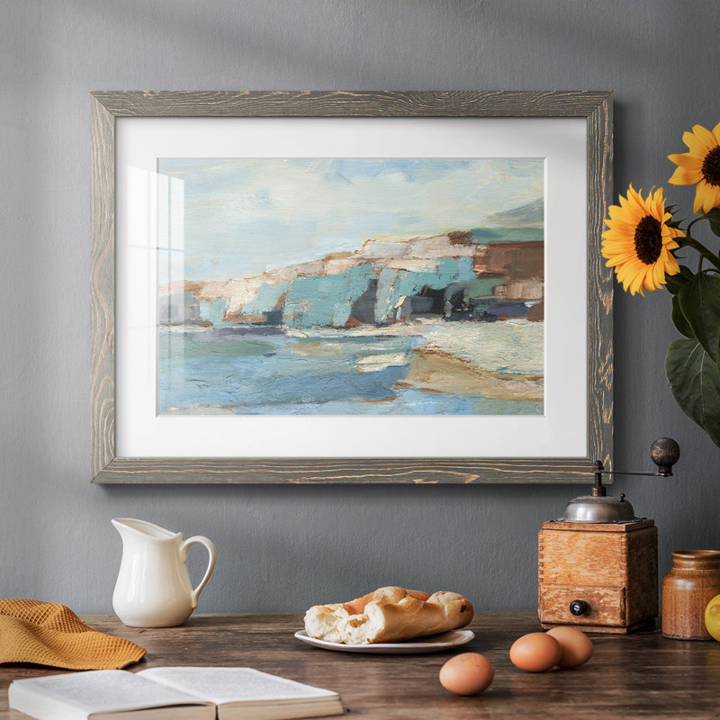 Turquoise Cliff Wall II - impression de cadre photo simple, Gris, H 22 po x l 32 po x P 1,5 po