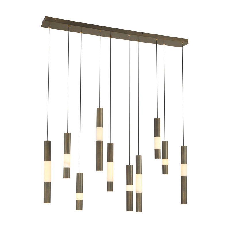 Lustre, 10 lumières, 50 po, laiton vieilli, albâtre, Laiton