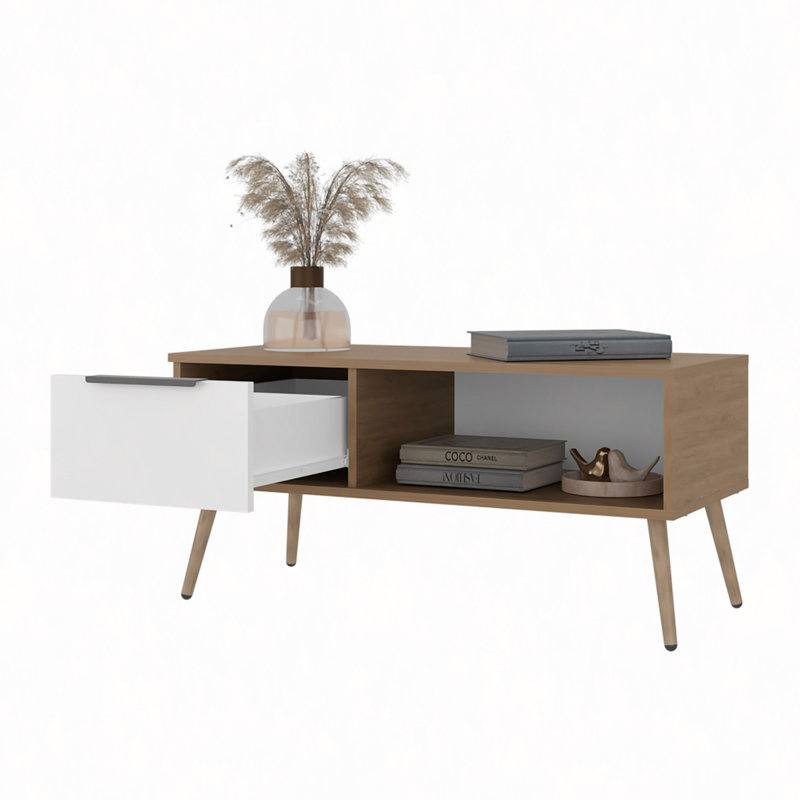 Table basse avec tiroir de rangement et tablette ouverte