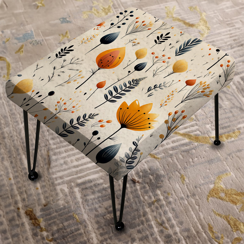 Nordic Ivory And Beige Floral Charm - Floral Rectangle Ottoman