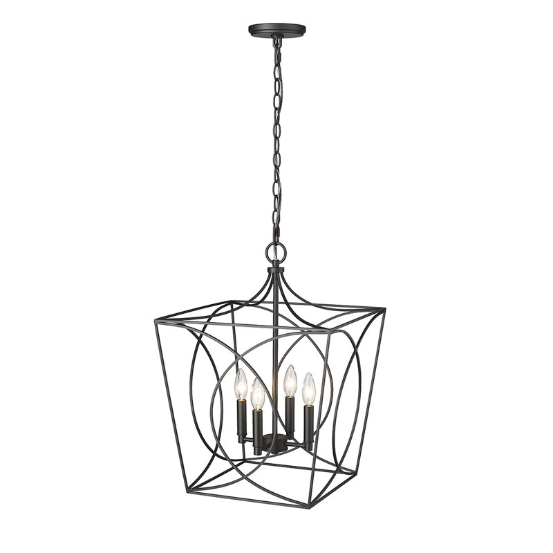 Luminaire suspendu carré 4 lumières, Noir mat, H 21,9 po x l 15,87 po x P 15,87 po