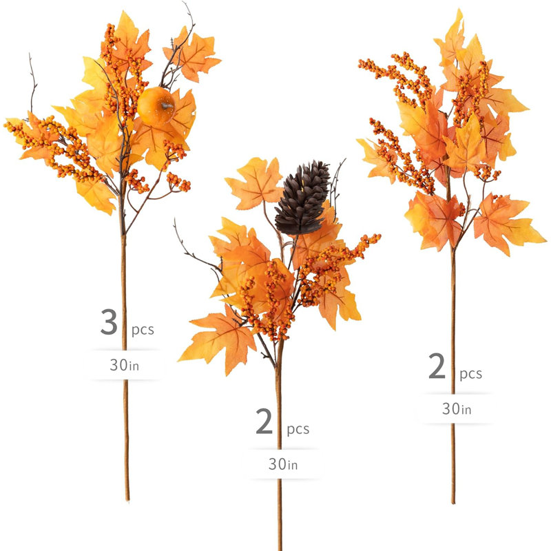 Orange Artificial Fall Maple Leaf Decor Stems