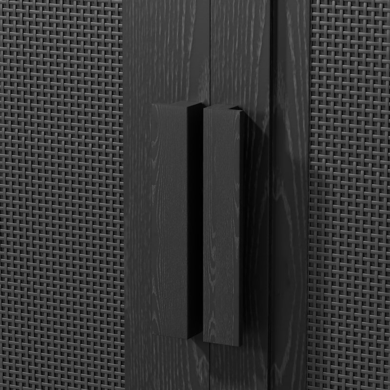 Armoire d'appoint en bois massif avec portes en rotin Caleb, Noir, H 31 po x l 31 po x P 16 po