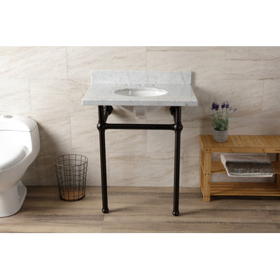 Lavabo de salle de bain console ovale en métal blanc / noir avec trop-plein